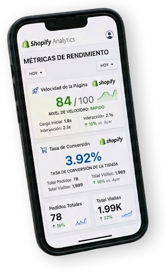 Emprendedora administrando su tienda Shopify desde el celular